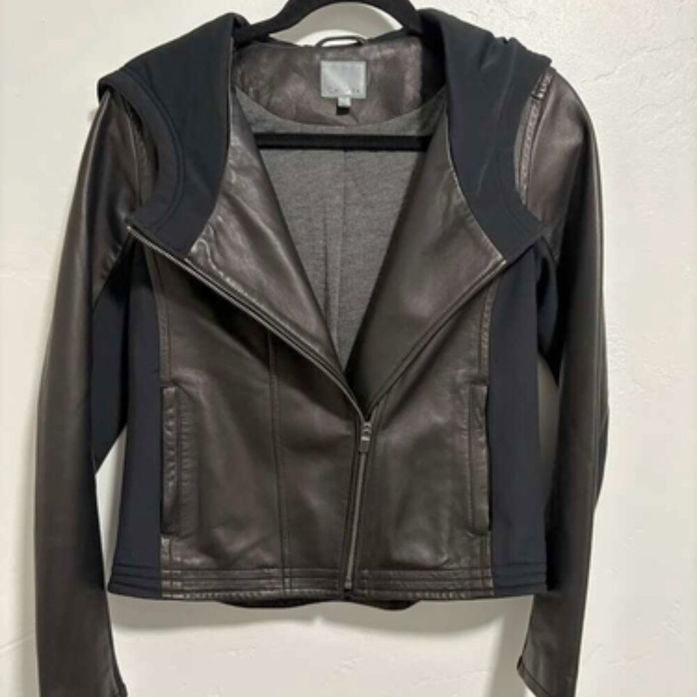 Athleta Black Multi-Media Leather Jacket women's size Small $200